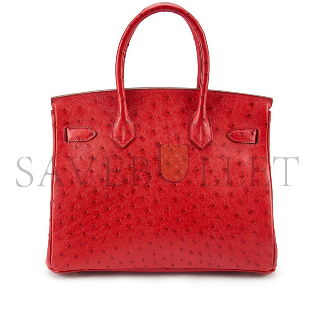 HERMÈS MASTER BIRKIN 30 OSTRICH LEATHER RED BAG GOLD BUCKLE H041933CK92 (30*22*16cm)